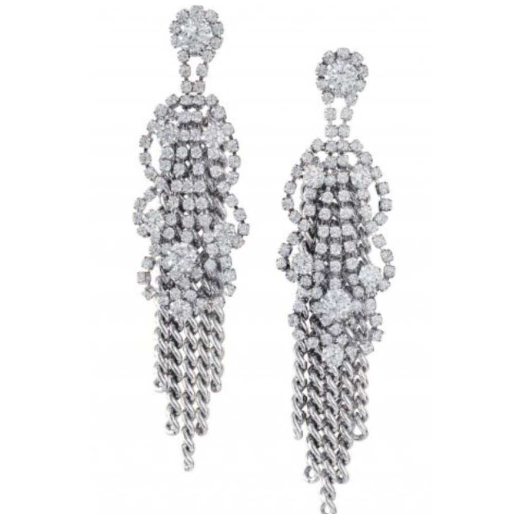 Stella & Dot Petra Silver & Rhinestone Fringe Chandelier Drop Earrings